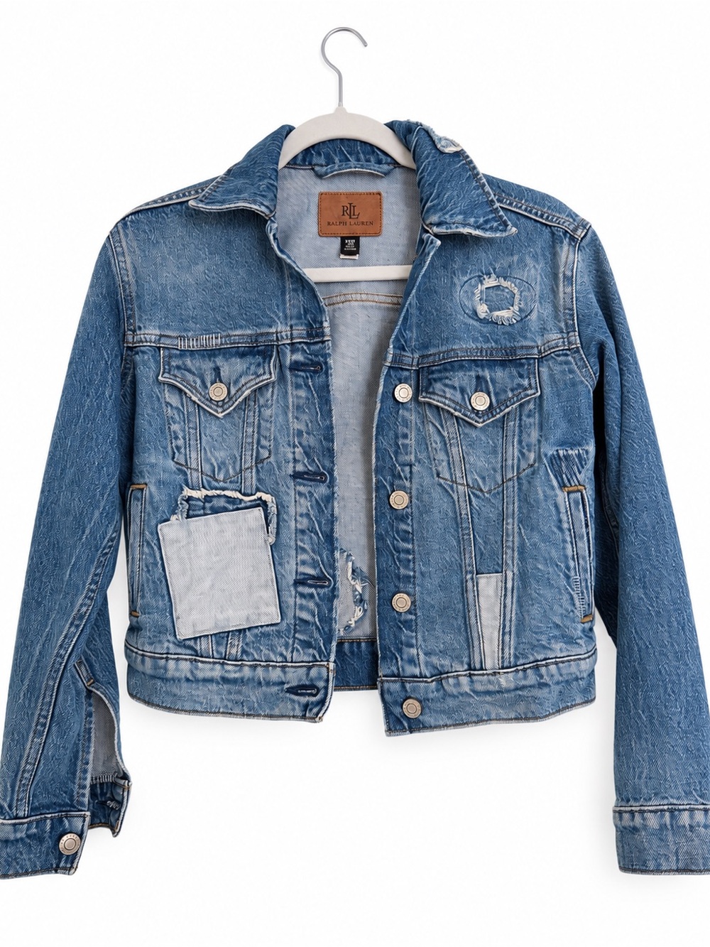 Ralph Lauren Blue Distressed Patch Denim Jacket
